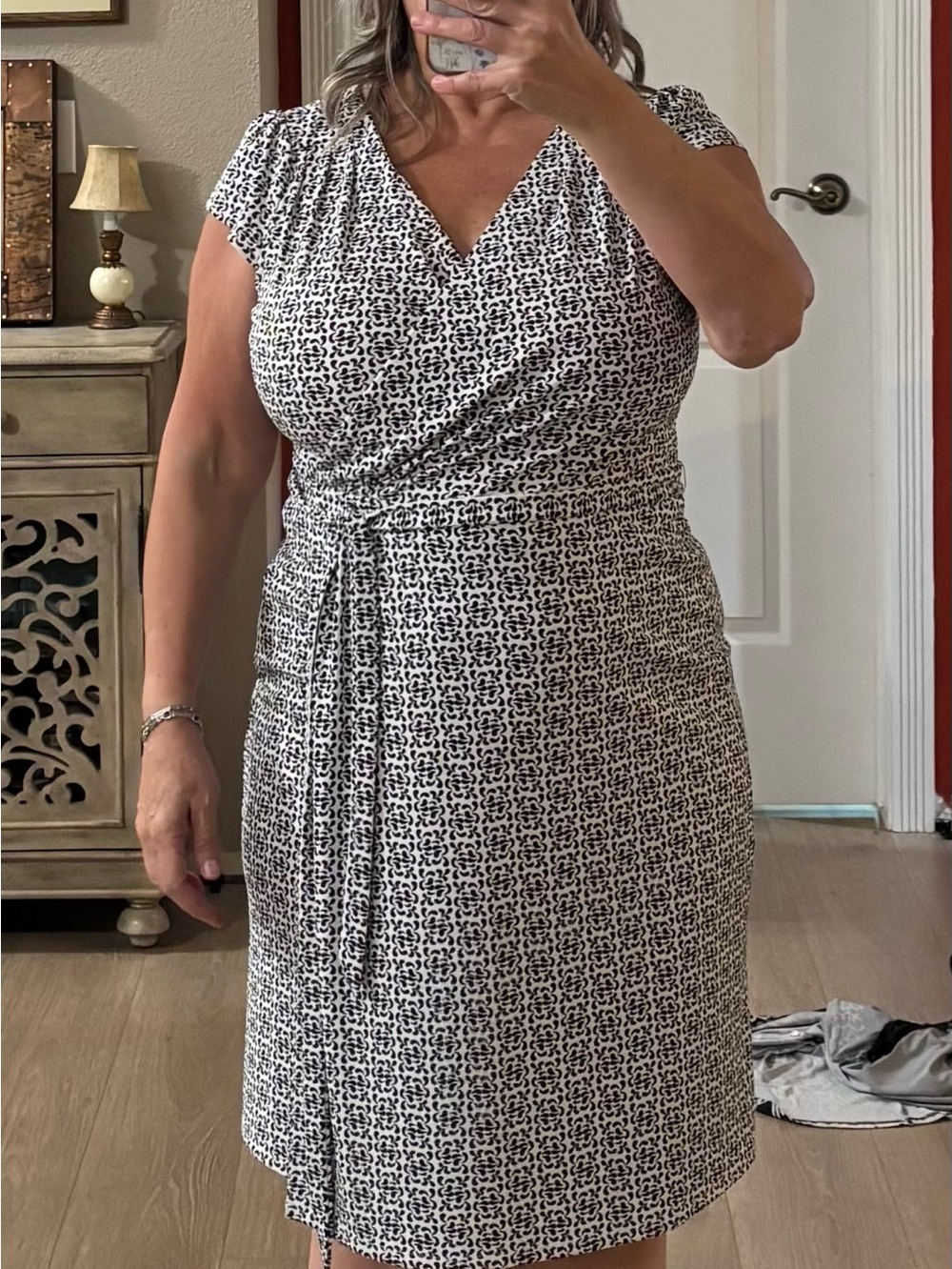 Women's Black & White Printed Wrap Dress